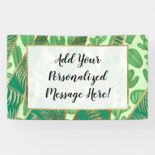Modern Gold Green Cactus Palm Leaf Geometric Banner