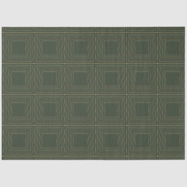 Modern Gold Green Geometric Squares Christmas Tissue Paper (Front)