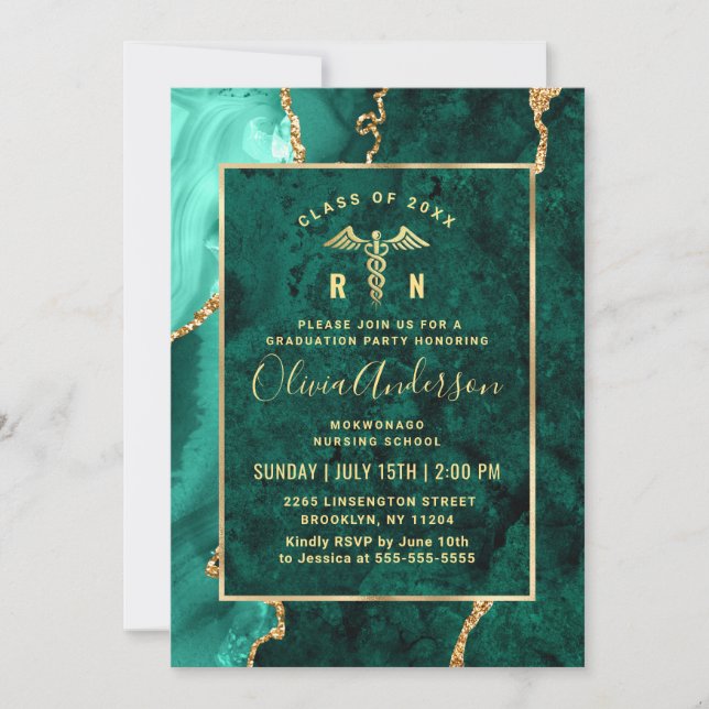 Modern Gold Green Nursing School Graduation Party Invitation (Front)