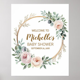 Modern Gold Greenery girl baby shower welcome sign
