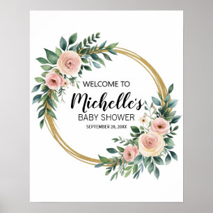 Modern Gold Greenery girl baby shower welcome sign