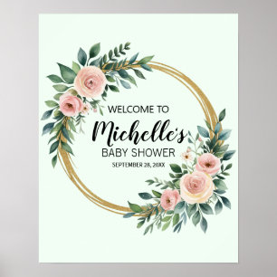 Modern Gold Greenery girl baby shower welcome sign
