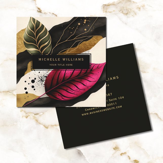Modern Gold Greenery Leaf Abstract Square Business Card (Creator Uploaded)