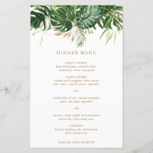 Modern Gold Greenery Tropical Wedding Menu