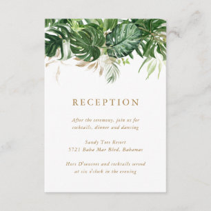 Modern Gold Greenery Tropical Wedding Reception Enclosure Card