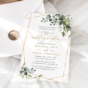 Modern Gold Greenery Wedding Reception Invitation