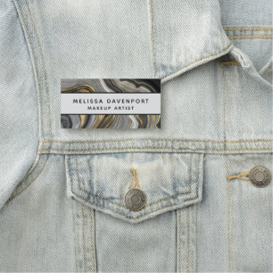 Modern Gold & Grey Agate Geode Abstract Name Tag