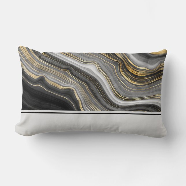 Modern Gold & Grey Agate Geode Gemstone Abstract Lumbar Cushion (Front)