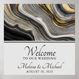 Modern Gold & Grey Agate Geode Gemstone Abstract Poster