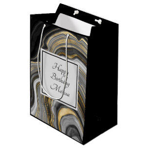 Modern Gold & Grey Agate Geode Gemstone Birthday Medium Gift Bag
