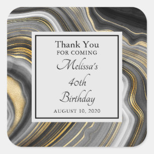 Modern Gold & Grey Agate Geode Gemstone Birthday Square Sticker