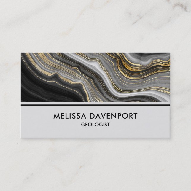 Modern Gold & Grey Agate Geode Gemstone Business Card (Front)