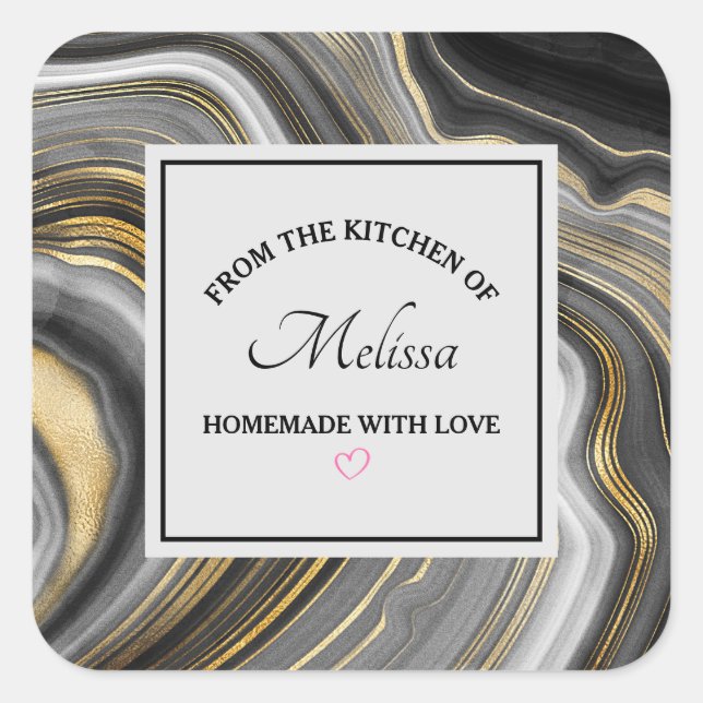 Modern Gold & Grey Agate Geode Gemstone Kitchen Square Sticker (Front)