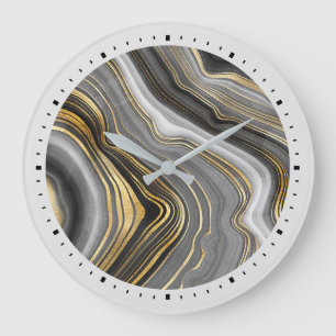 Modern Gold & Grey Agate Geode Gemstone Large Clock