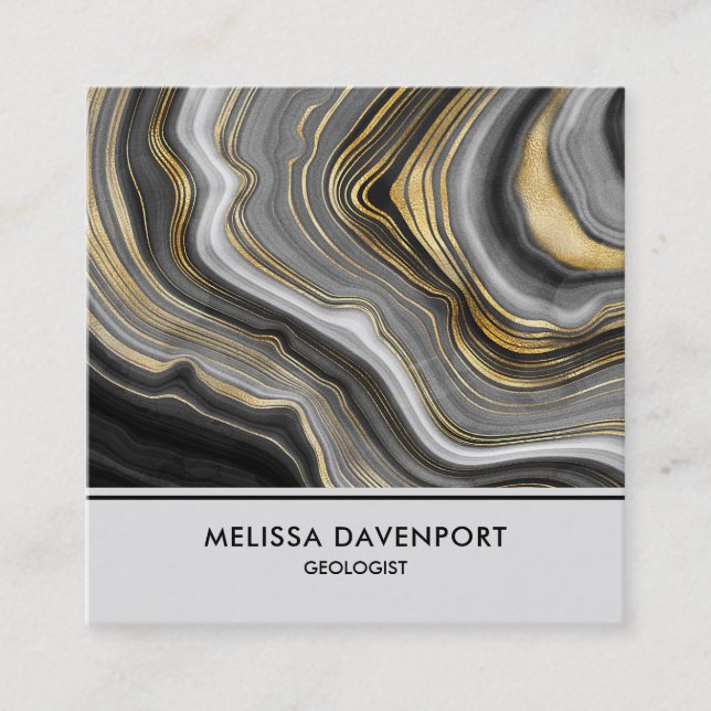 Modern Gold & Grey Agate Geode Gemstone Square Business Card (Front)