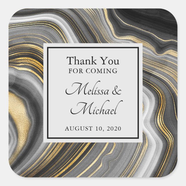 Modern Gold & Grey Agate Geode Gemstone Wedding Square Sticker (Front)