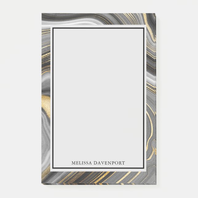 Modern Gold & Grey Agate Geode Mineral Abstract Post-it Notes (Front)