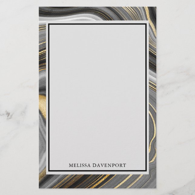 Modern Gold & Grey Agate Geode Mineral Abstract Stationery (Front)