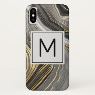 Modern Gold & Grey Agate Geode Mineral Monogram iPhone X Case