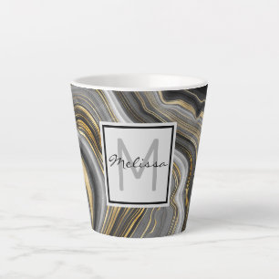 Modern Gold & Grey Agate Geode Monogram Latte Mug