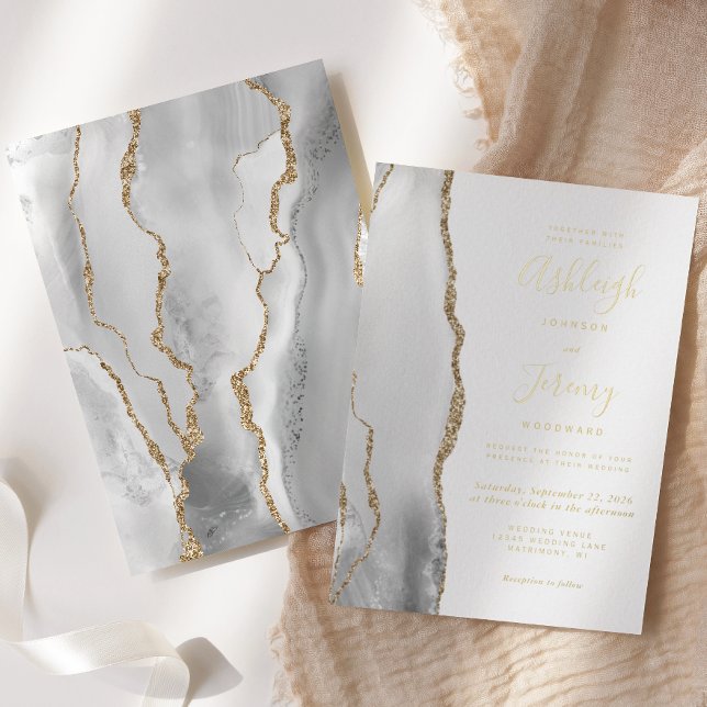 Modern Gold Grey White Agate Wedding (Creator Uploaded)