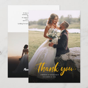 Modern Gold Hand-Lettered Photo Wedding Thank You Card