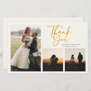 Modern Gold Hand-Lettered Wedding Thank You Card