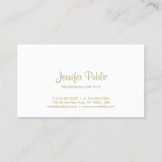Modern Gold Handwritten Script Minimalist Plain Business Card (Front)