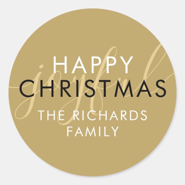 Modern Gold Happy Christmas Chic Script Joyful Classic Round Sticker (Front)