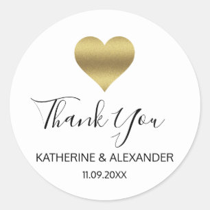 Modern Gold Heart Black White Wedding Seals