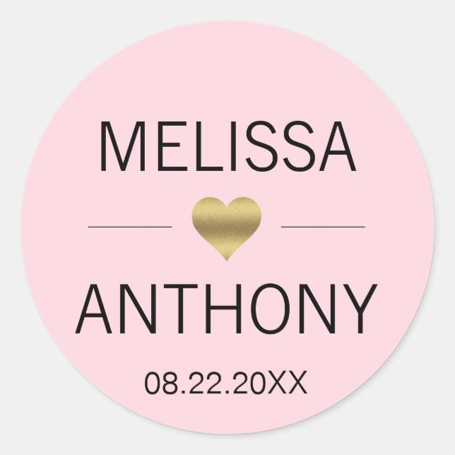 Modern Gold Heart Blush Pink Wedding Monogram Seal (Front)