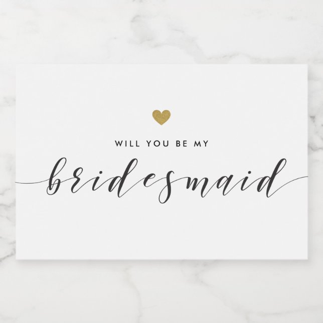 Modern Gold Heart Bridesmaid Proposal Gift Label (Single Label)
