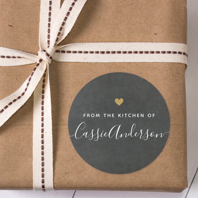 Modern Gold Heart Chalkboard From the Kitchen of Classic Round Sticker (Creator Uploaded)