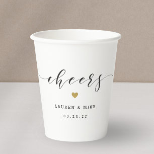 Modern Gold Heart Cheers Bridal Shower Wedding Paper Cups