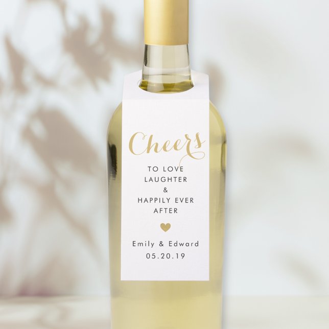 Modern Gold Heart Cheers Wedding Favour  Bottle Tag (Creator Uploaded)