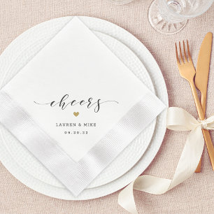 Modern Gold Heart Cheers Wedding Napkin
