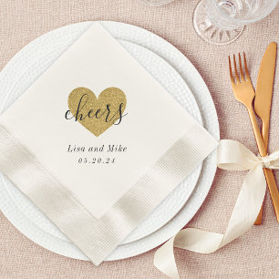 Modern Gold Heart Cheers Wedding Party Napkin