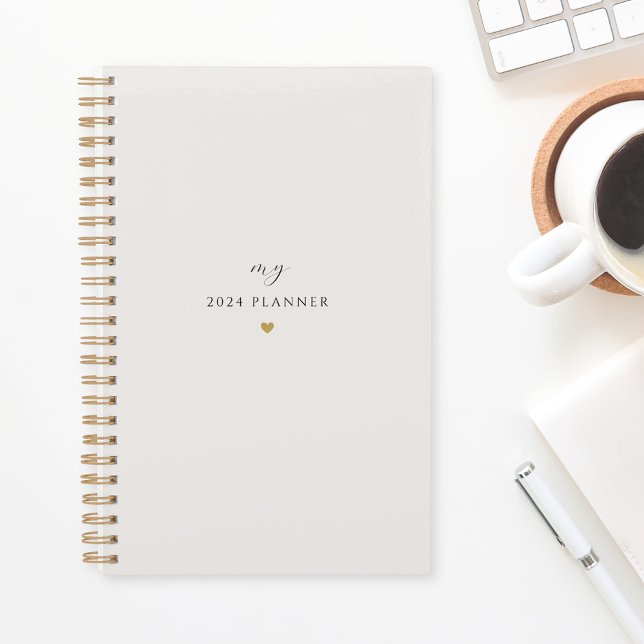 Modern Gold Heart Custom Name and Year 2024 Planner (Creator Uploaded)