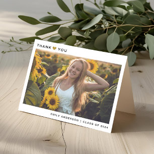 Modern Gold Heart Folded Graduation Thank You Card