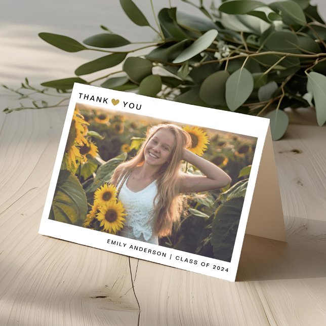 Modern Gold Heart Folded Graduation Thank You Card (Creator Uploaded)