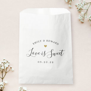 Modern Gold Heart Love is Sweet Wedding Favour Bag