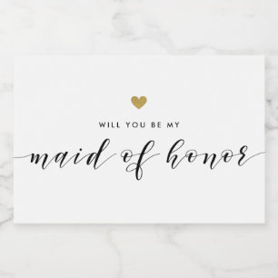 Modern Gold Heart Maid of Honour Gift Label