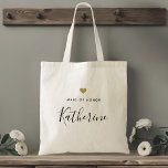 Modern Gold Heart Maid of Honour Tote Bag<br><div class="desc">Custom-designed tote bag for your maid of honour featuring personalised name in modern hand calligraphy with gold heart design.</div>