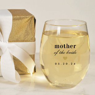 Modern Gold Heart Mother of the Bride Gift Stemless Wine Glass