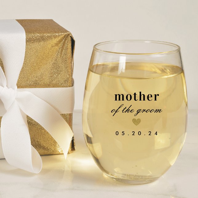 Modern Gold Heart Mother of the Groom Gift Stemless Wine Glass (Creator Uploaded)