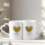Modern Gold Heart Mr. and Mrs. Newlyweds Wedding Coffee Mug Set<br><div class="desc">Custom-designed lovers mug set for the couple/newlyweds/bride and groom featuring Mr. and Mrs. modern hand calligraphy on stylish gold glitter hearts. Personalise with Last name and wedding date.</div>