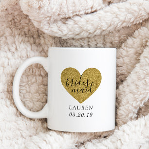 Modern Gold Heart Personalised Bridesmaid Gift Coffee Mug