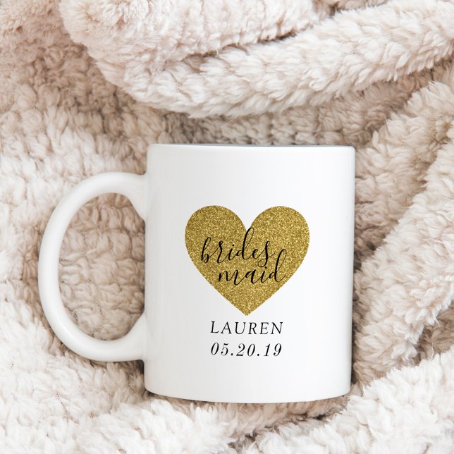 Modern Gold Heart Personalised Bridesmaid Gift Coffee Mug (Creator Uploaded)