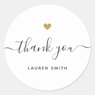 Modern Gold Heart Personalised Thank You Classic Round Sticker