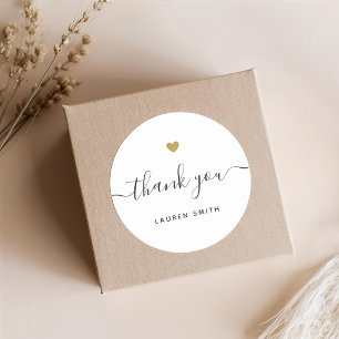 Modern Gold Heart Personalised Thank You Classic Round Sticker